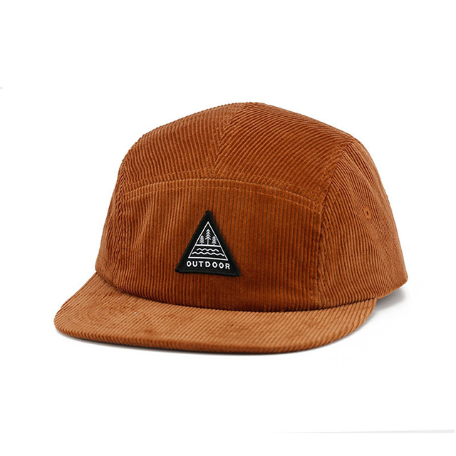 Unstructured 5 Panel Flat Brim Hat Corduroy Short Brim Hat Woven Care Label Baseball Cap Breathable Soft Top Cap