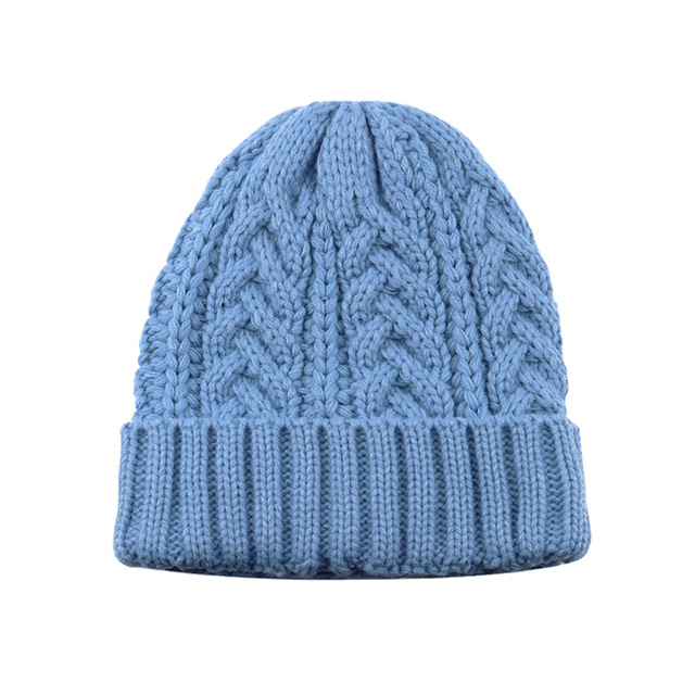 2024 Blue Color Plain Daily Style Winter Warm 100% Acrylic Custom Knitted Beanies Hat with High Quality